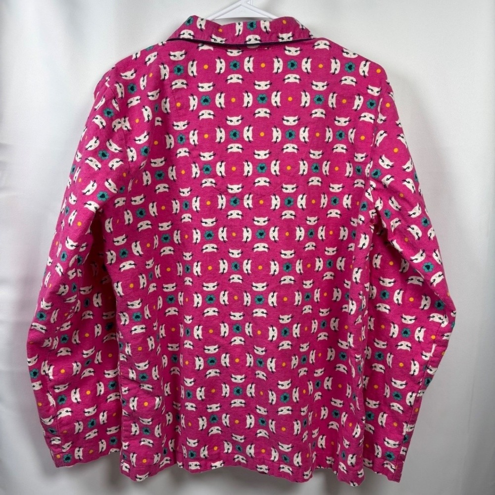 Joe Boxer Women's M Flannel Pajama Set Pink Cat Print Button Up Top & Pants - Picture 11 of 11